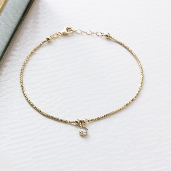 14K Gold Solitaire Bezel Bracelet