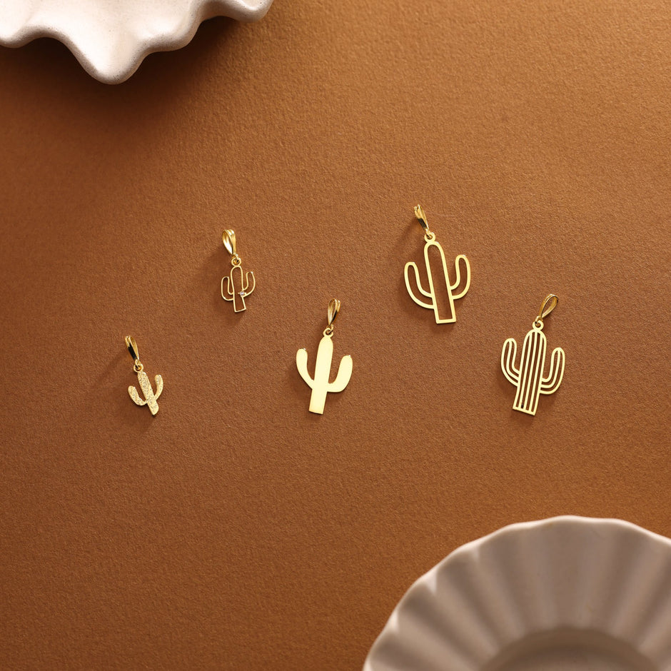 14K Gold Cactus Charm
