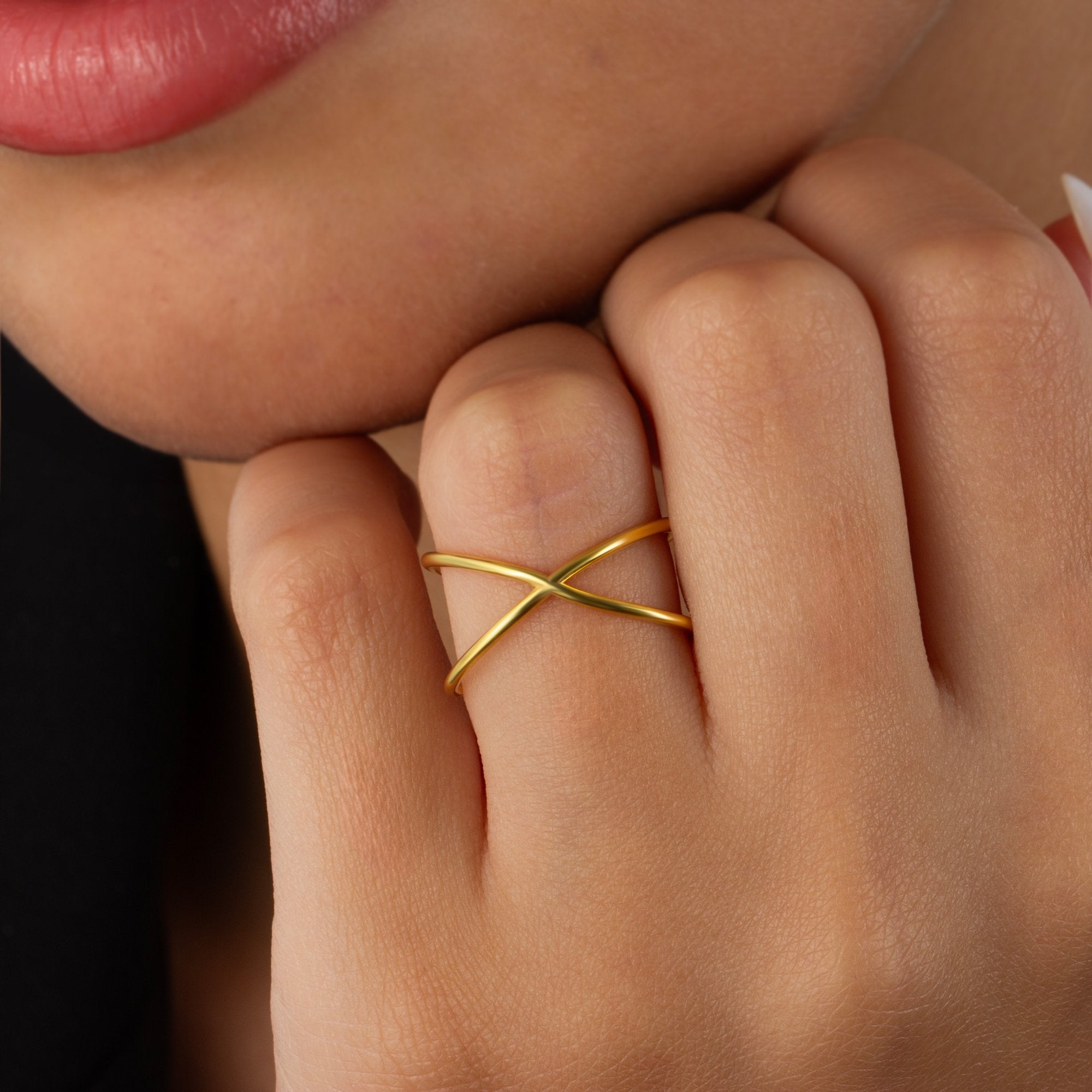 14K Gold Crossover Ring