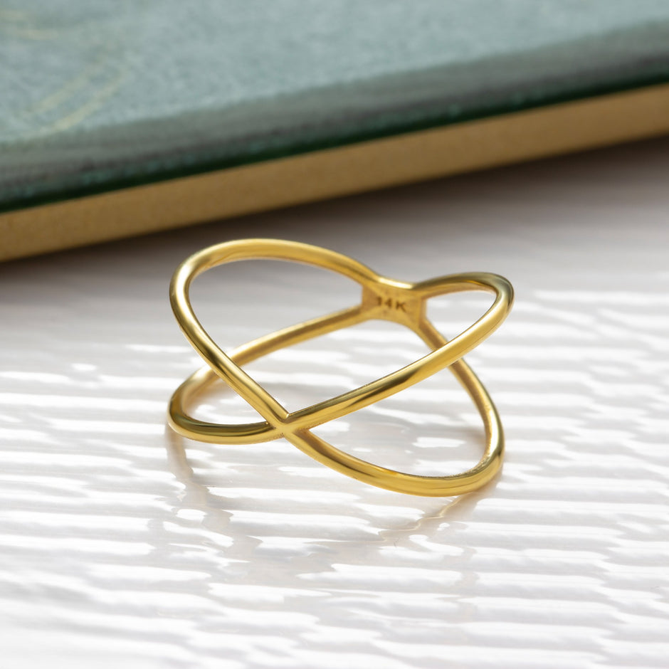 14K Gold Crossover Ring