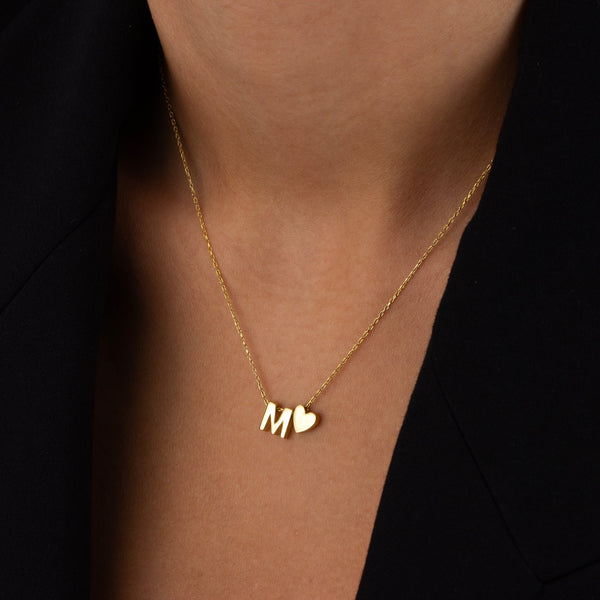 14K Gold Double Initial Heart Necklace