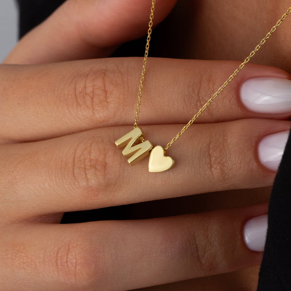 14K Gold Double Initial Heart Necklace — alternate view