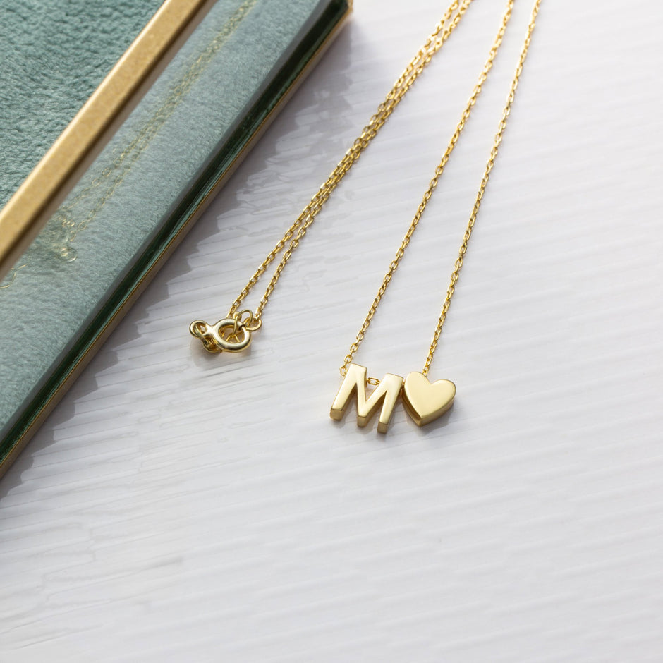 14K Gold Double Initial Heart Necklace