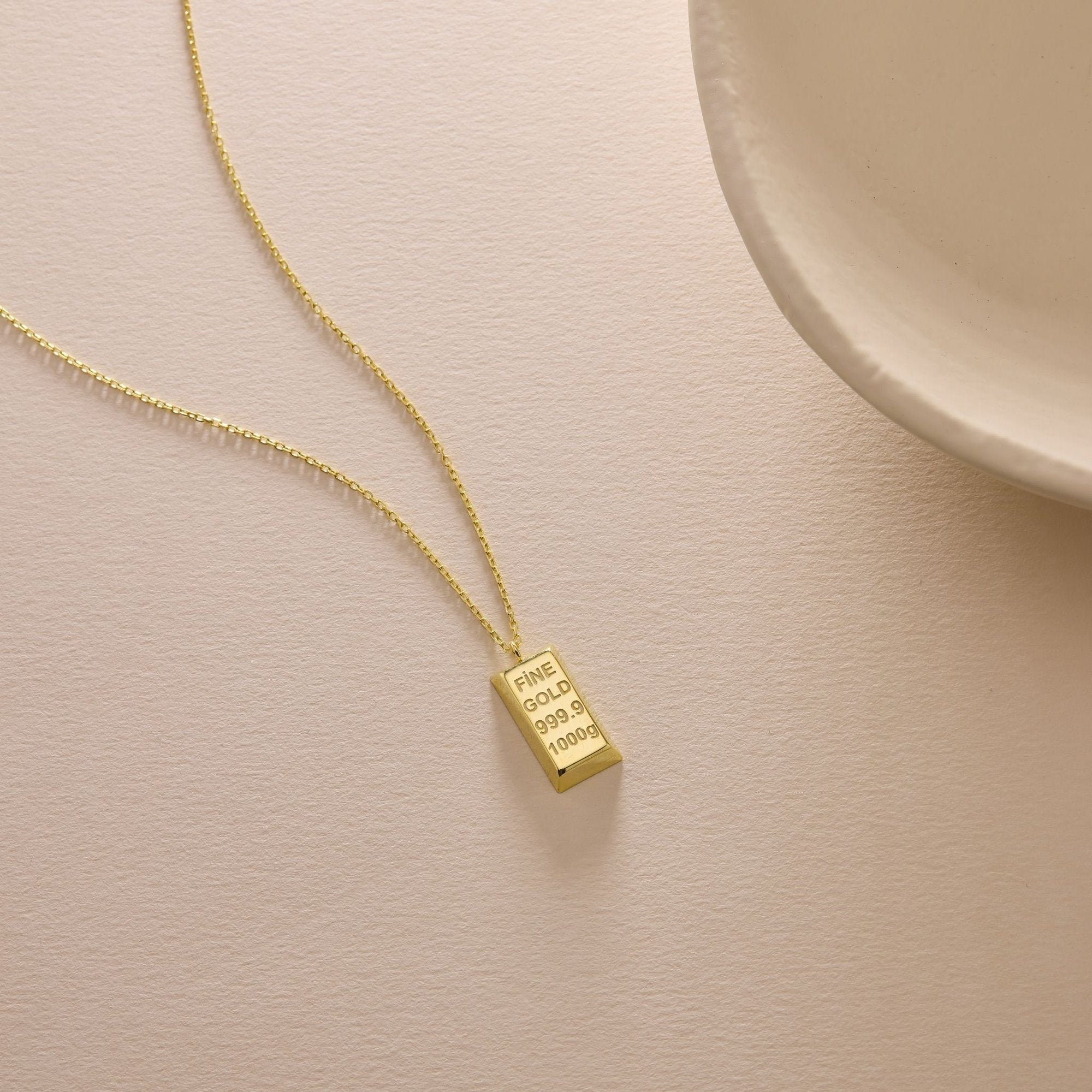 14K Gold Ingot Necklace