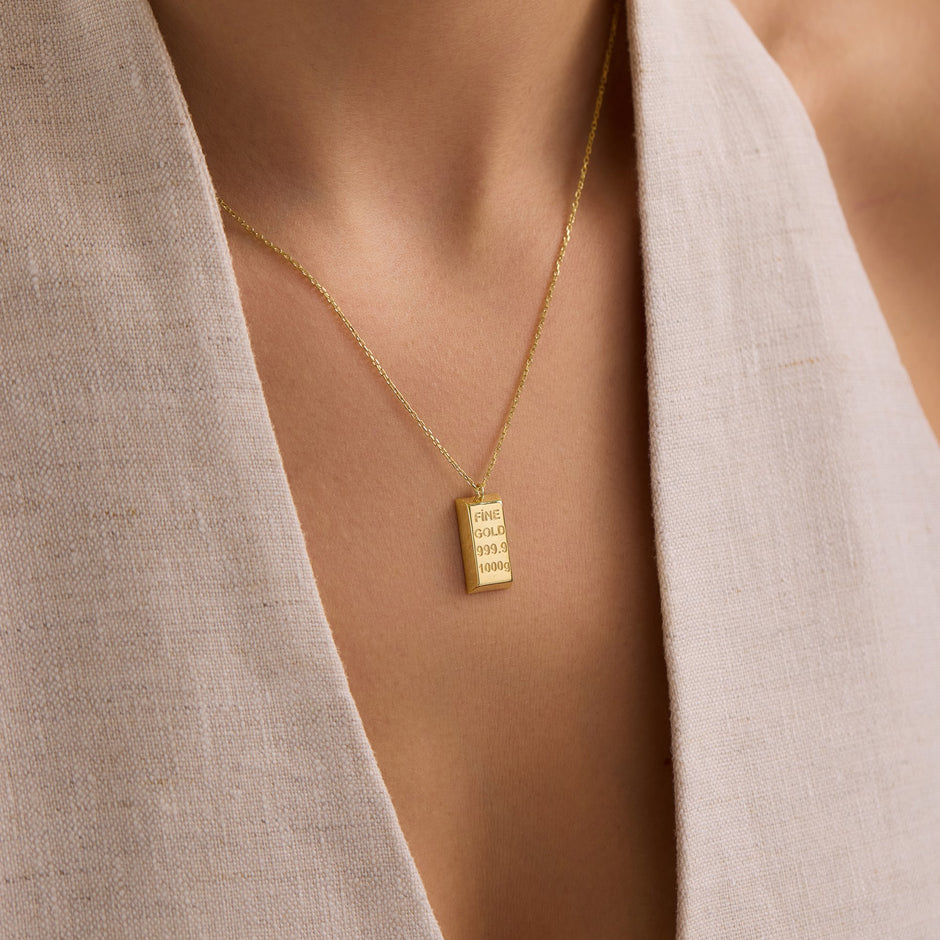 14K Gold Ingot Necklace