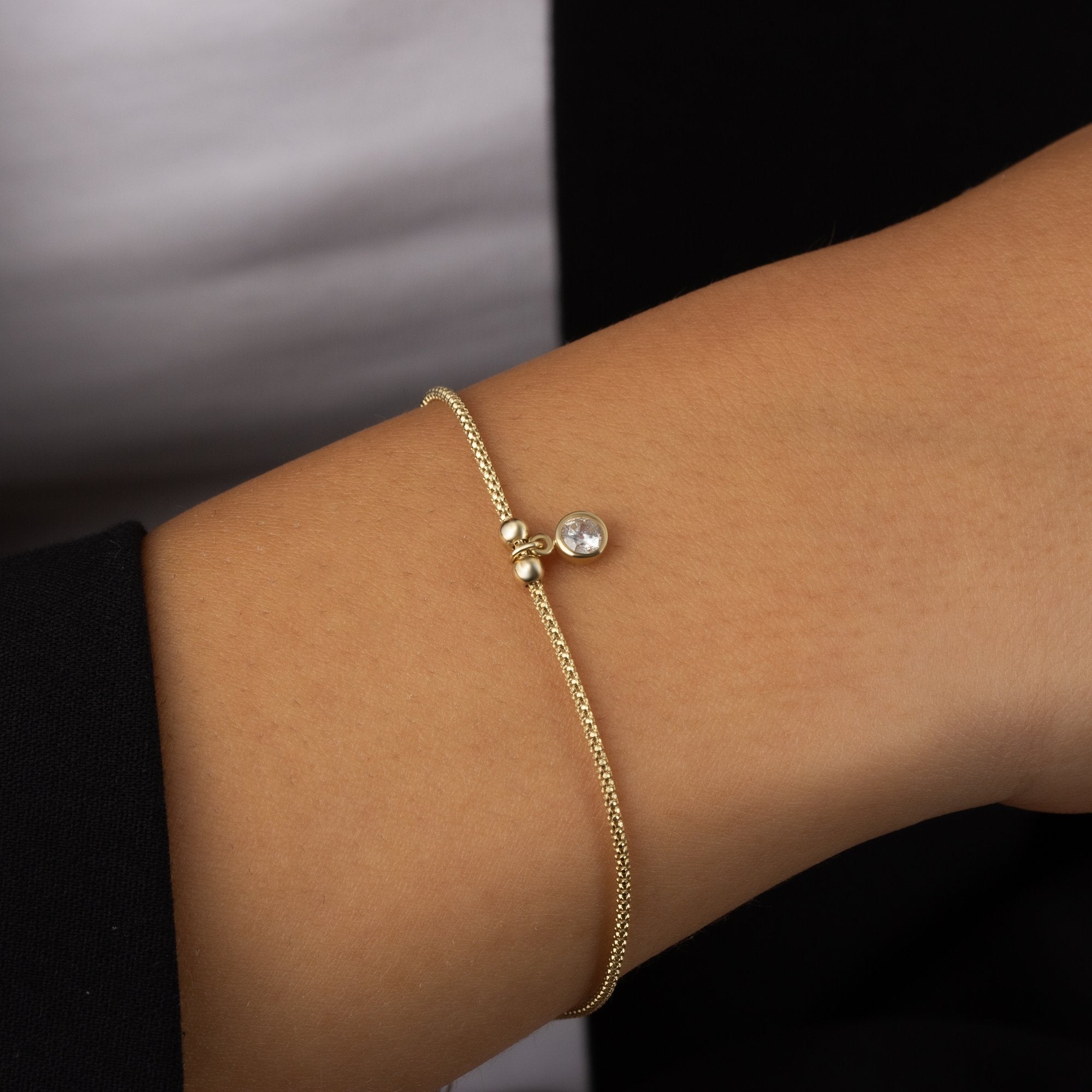 14K Gold Solitaire Bezel Bracelet