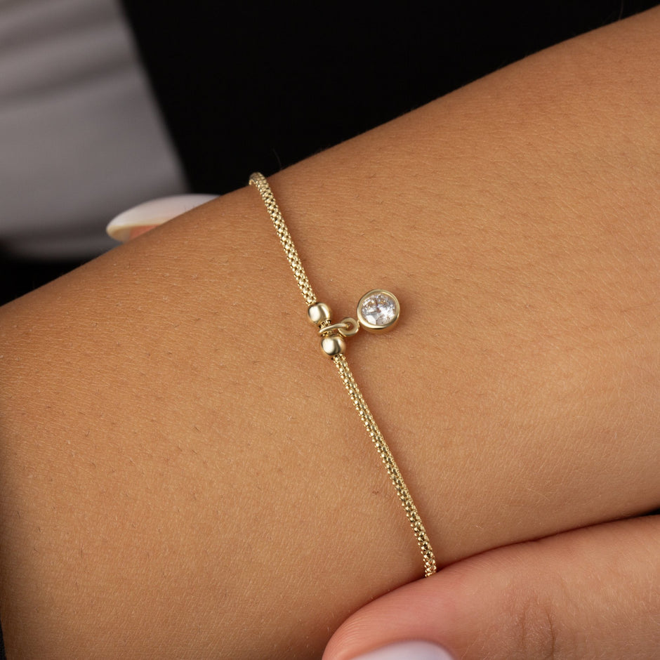 14K Gold Solitaire Bezel Bracelet