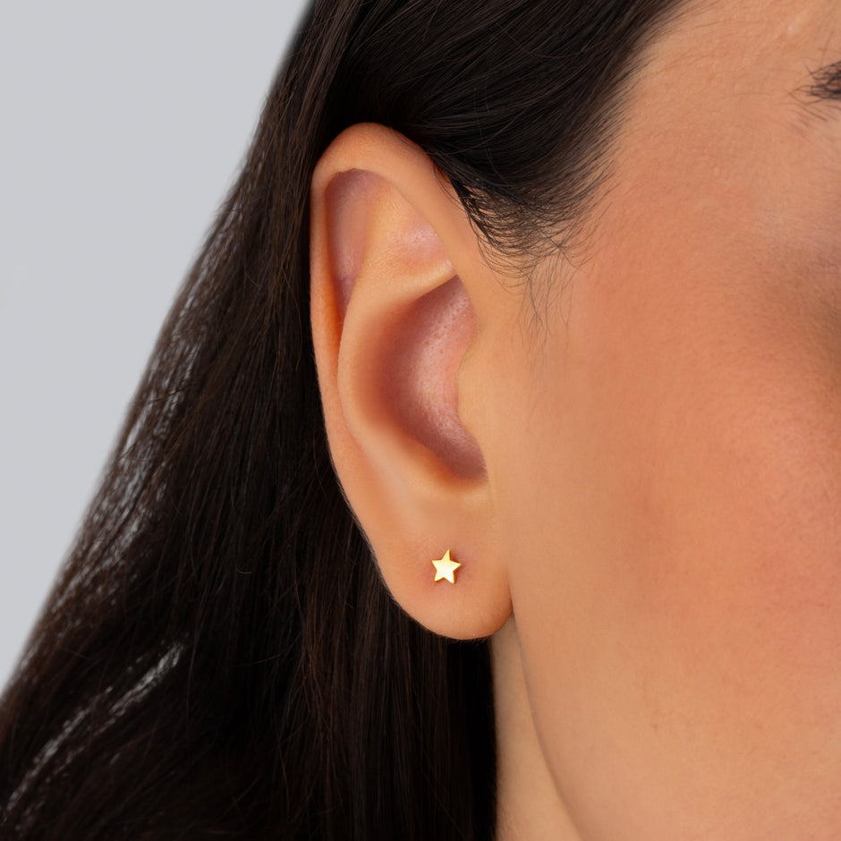 14K Gold Moon and Star Stud Earrings