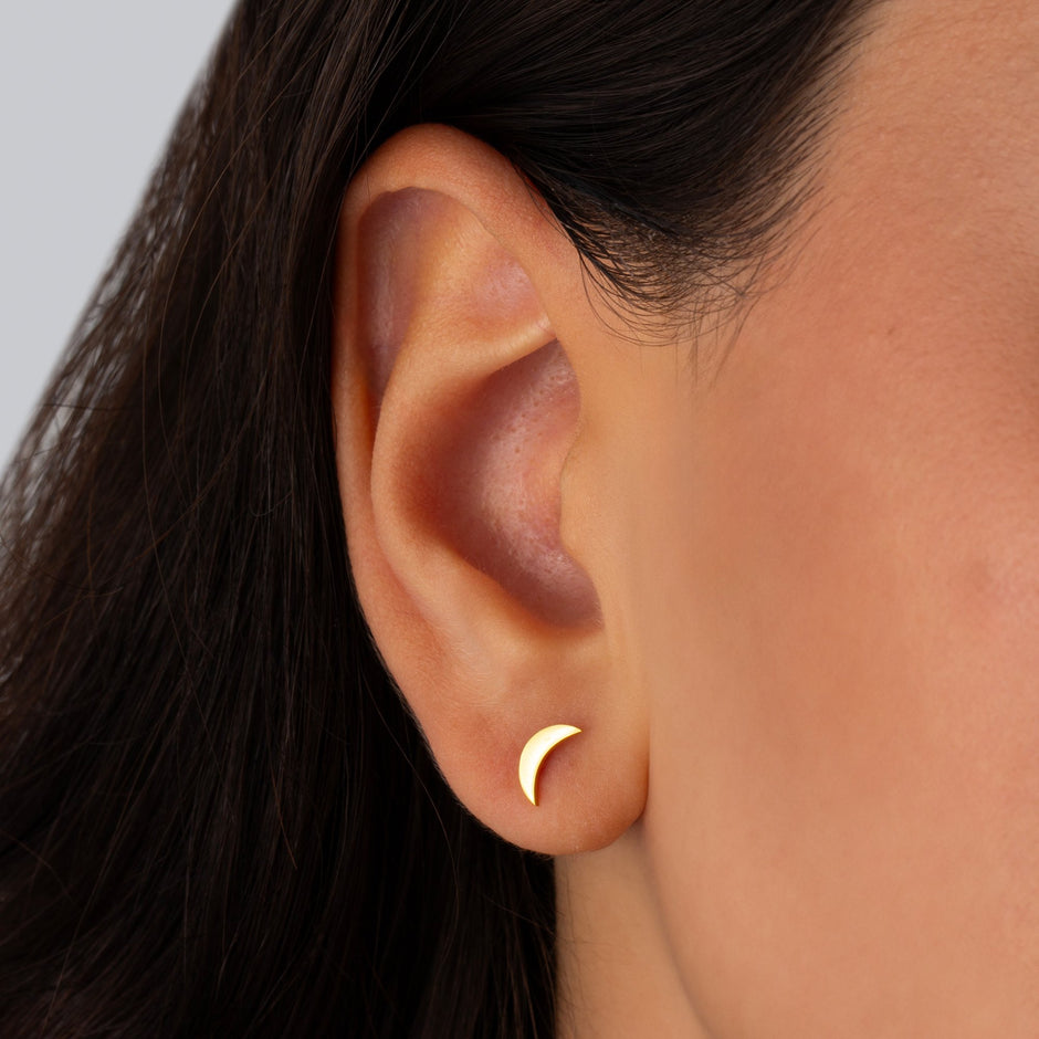 14K Gold Moon and Star Stud Earrings