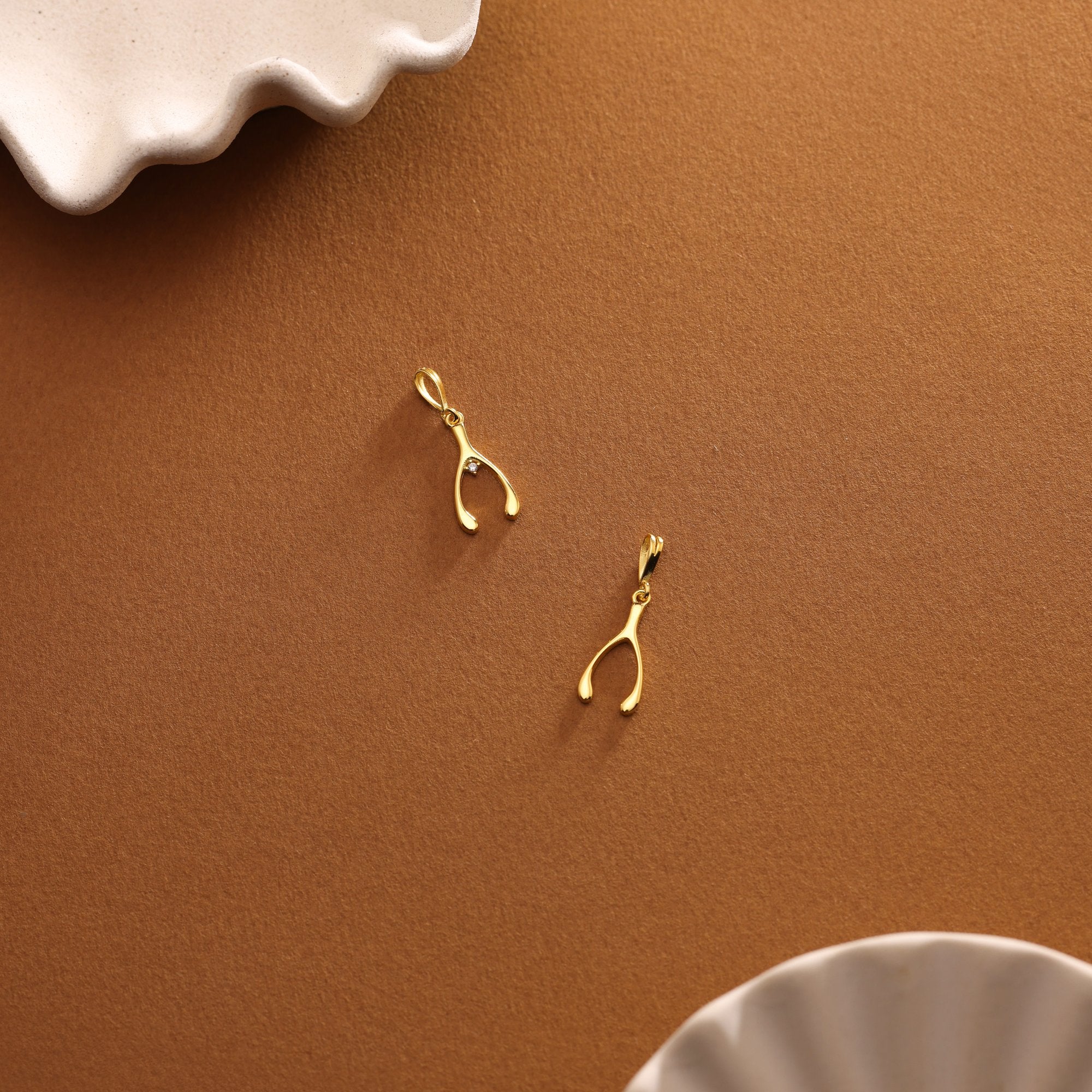 14K Gold Wishbone Charm