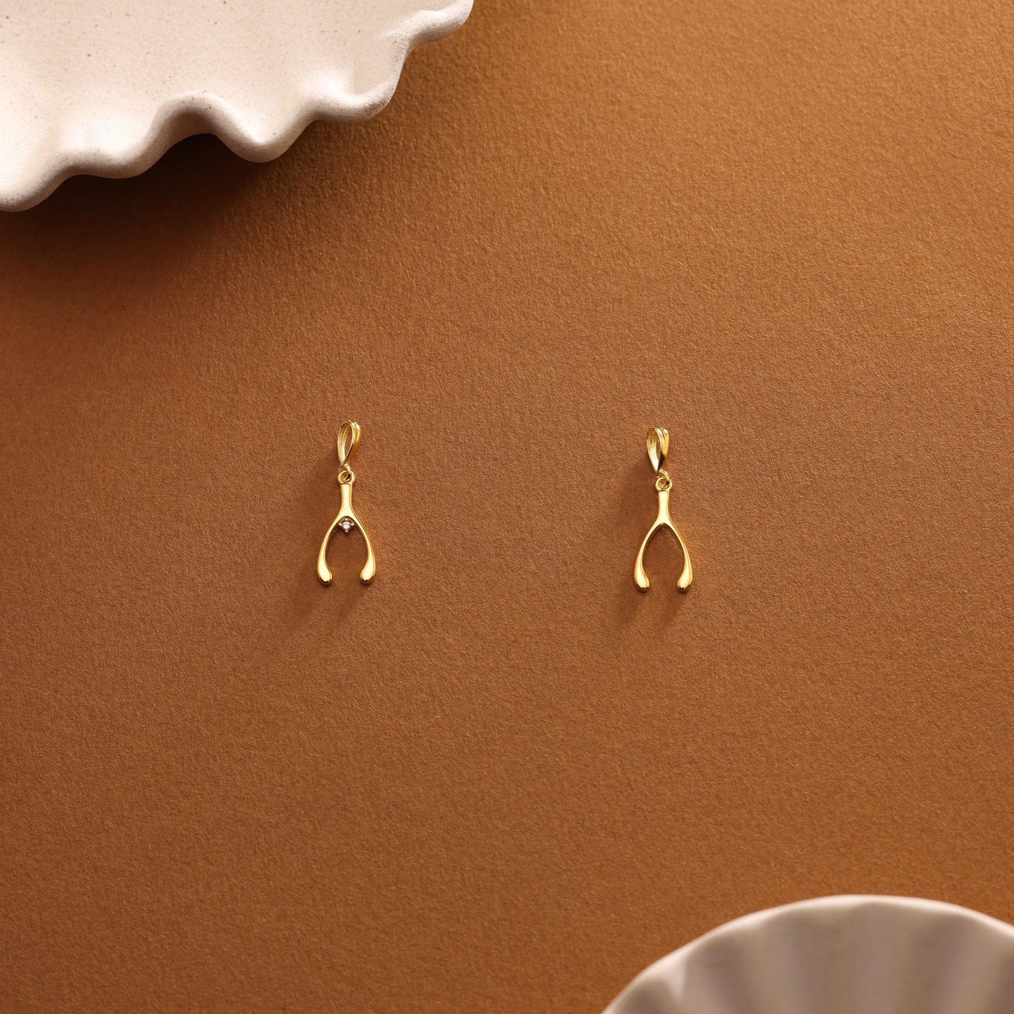 14K Gold Wishbone Charm