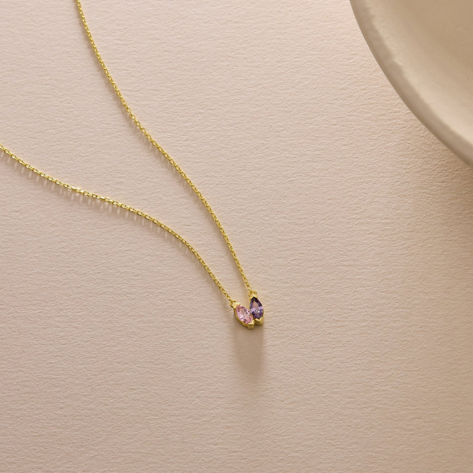 Birthstone Necklace in 14K Solid Gold, Custom Multi Stone Pendant