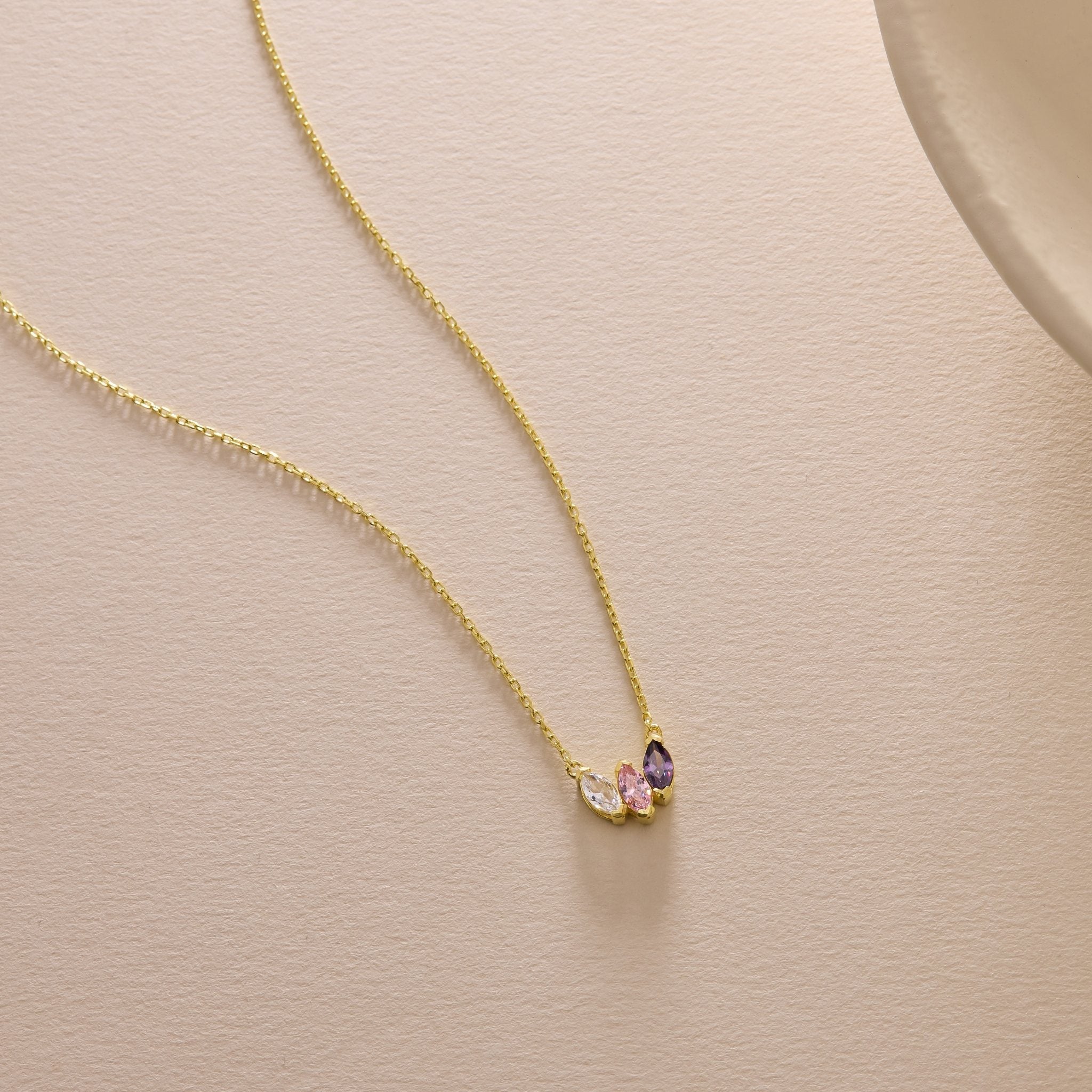 Birthstone Necklace in 14K Solid Gold, Custom Multi Stone Pendant