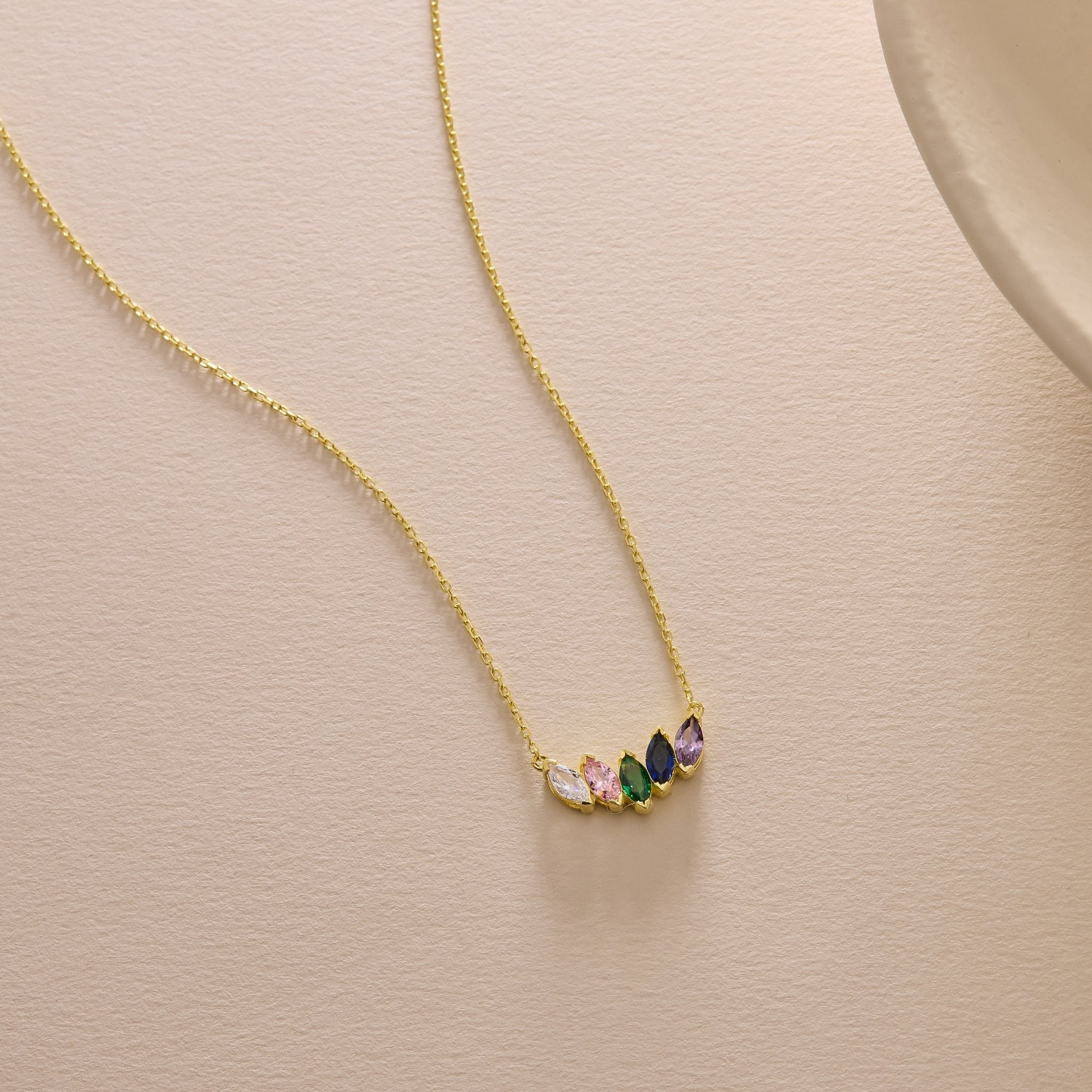 Birthstone Necklace in 14K Solid Gold, Custom Multi Stone Pendant