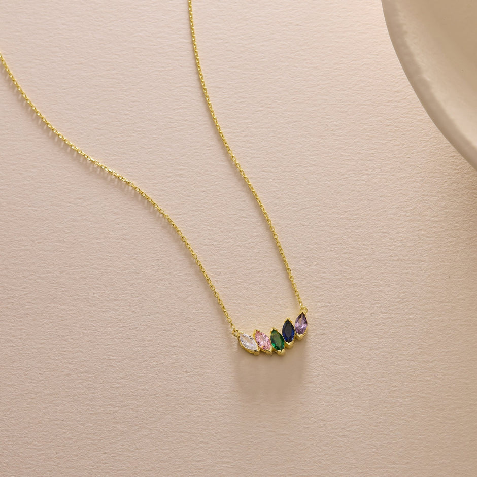 Birthstone Necklace in 14K Solid Gold, Custom Multi Stone Pendant