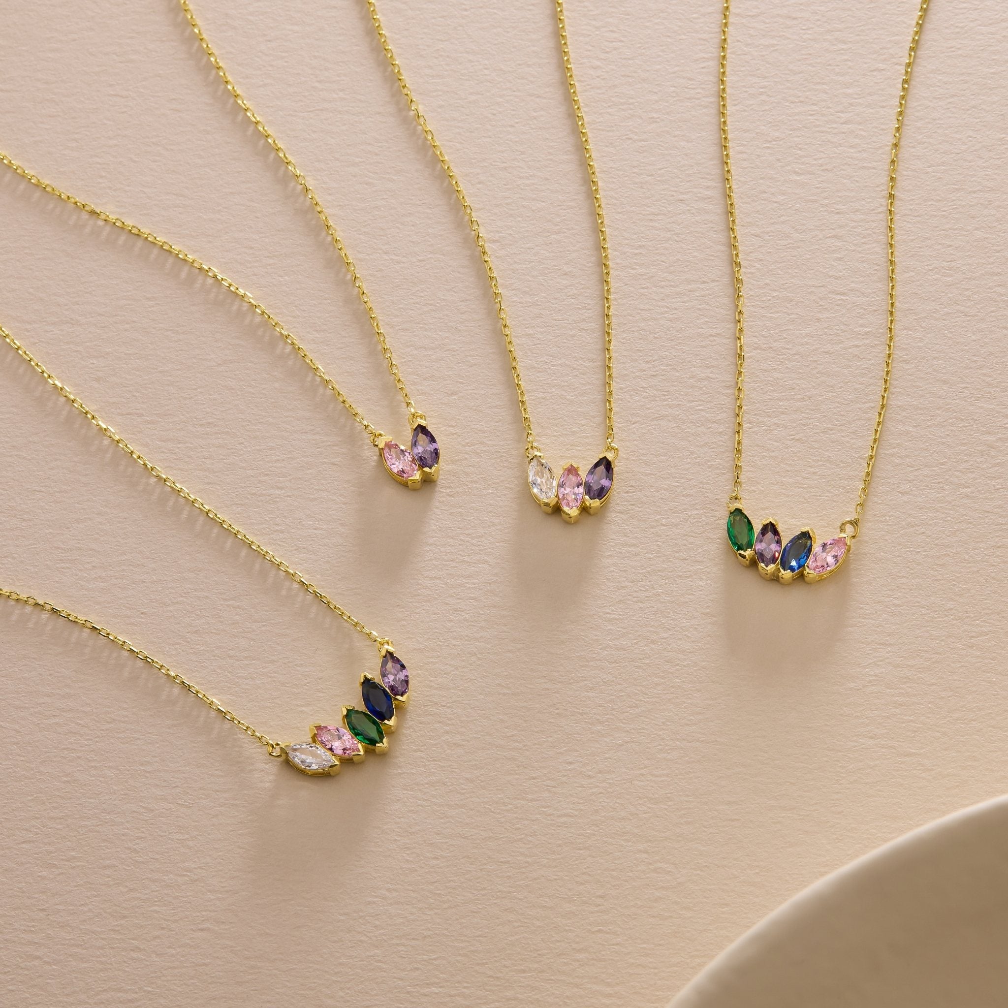 Birthstone Necklace in 14K Solid Gold, Custom Multi Stone Pendant