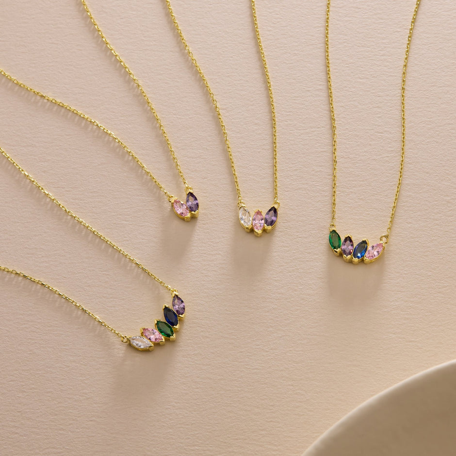 Birthstone Necklace in 14K Solid Gold, Custom Multi Stone Pendant