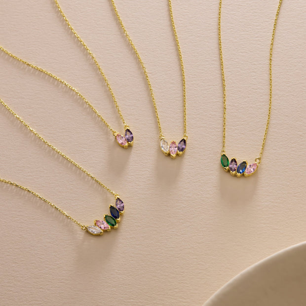 Birthstone Necklace in 14K Solid Gold, Custom Multi Stone Pendant