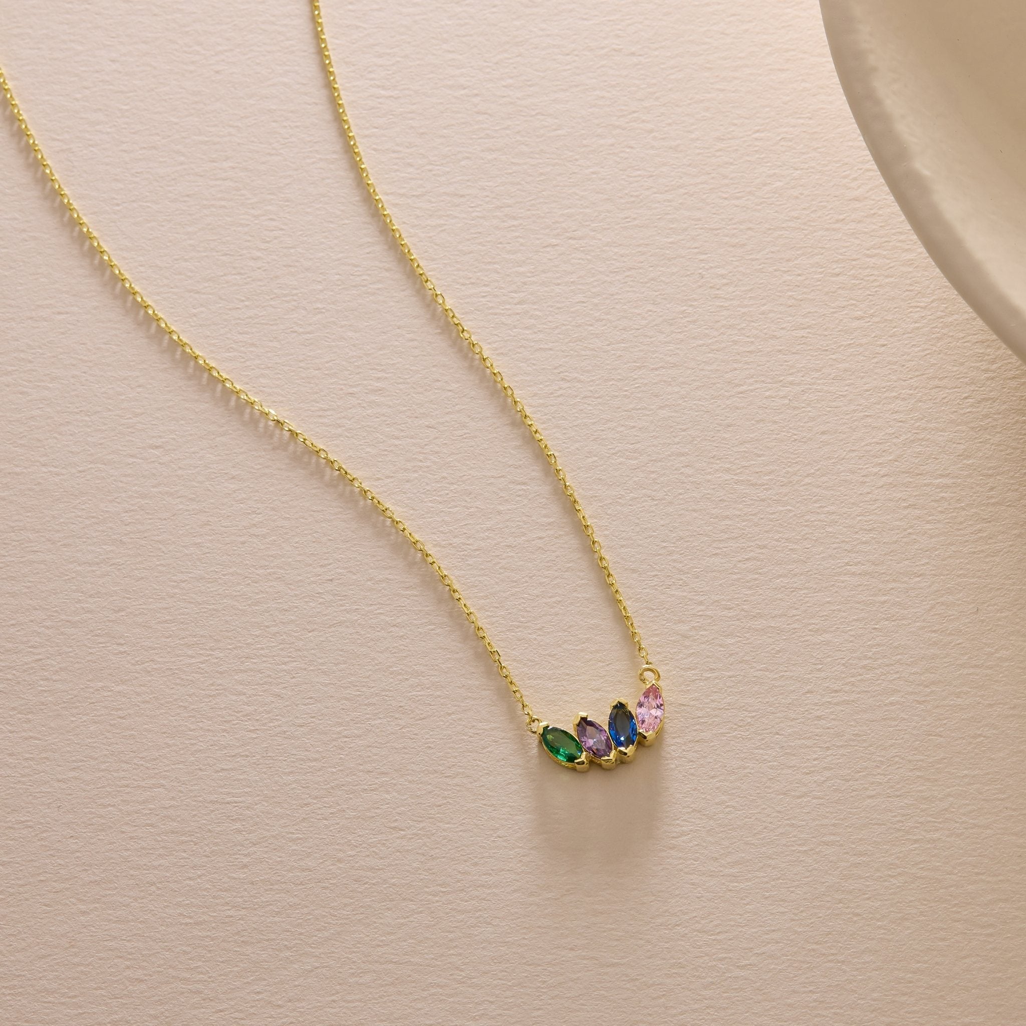 Birthstone Necklace in 14K Solid Gold, Custom Multi Stone Pendant